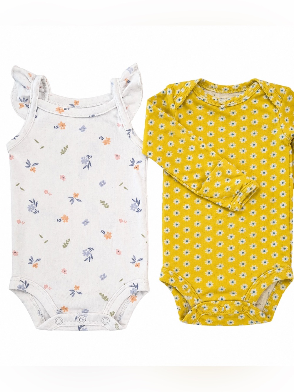 Carter's White Floral Newborn Onesie Set (White with Yellow Accents)